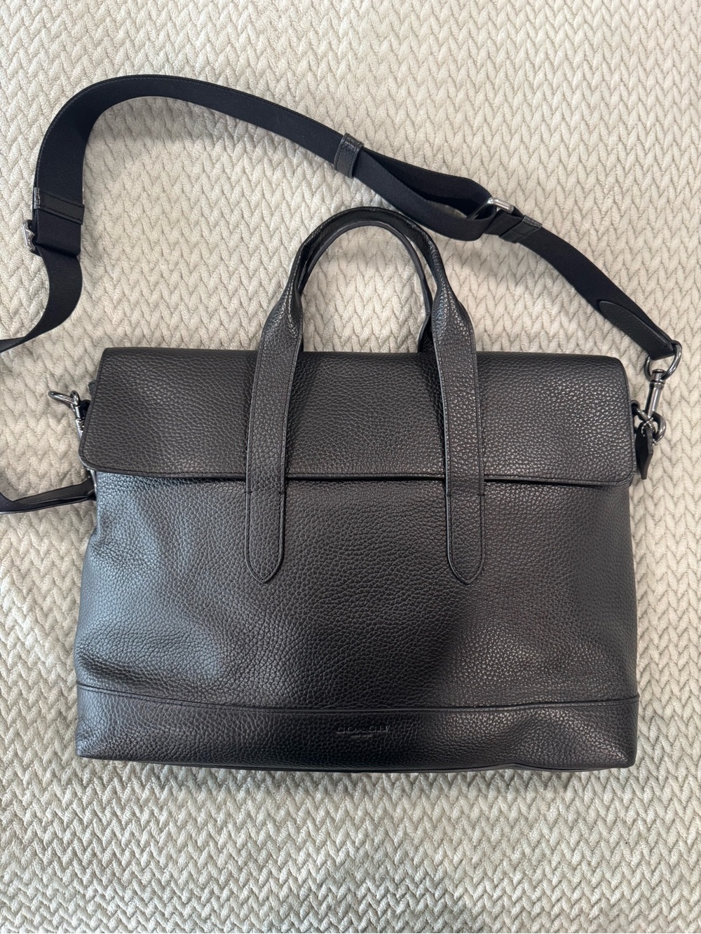 Coach Black Pebbled Leather Briefcase with Removable Strap